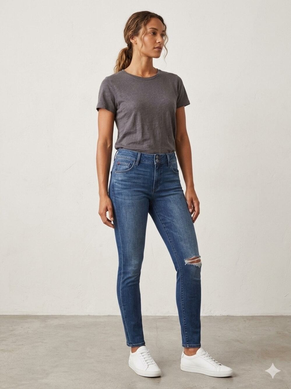 Hudson Jeans Collin Double Button Skinny Distressed Ripped Knee Blue Denim 34